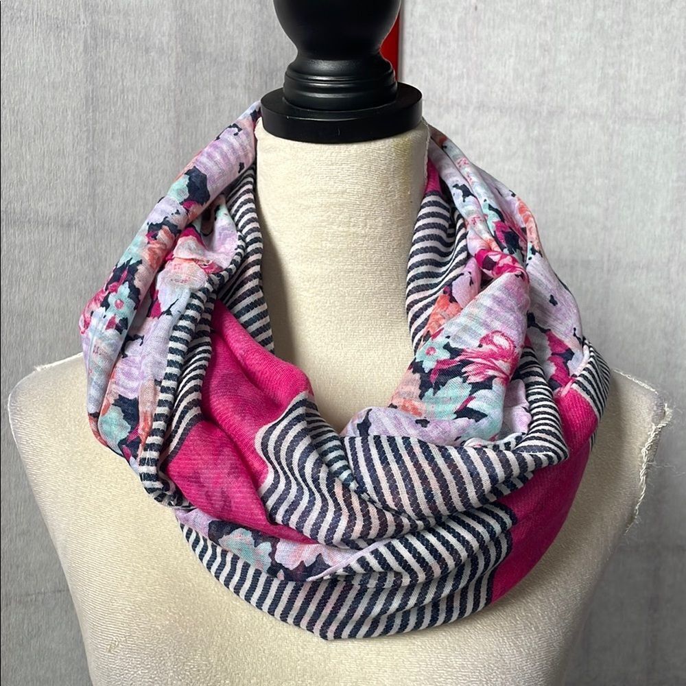 Infinity Scarf Floral Striped Lightweight Pink & Multicolored (One Size) - Picture 3 of 11